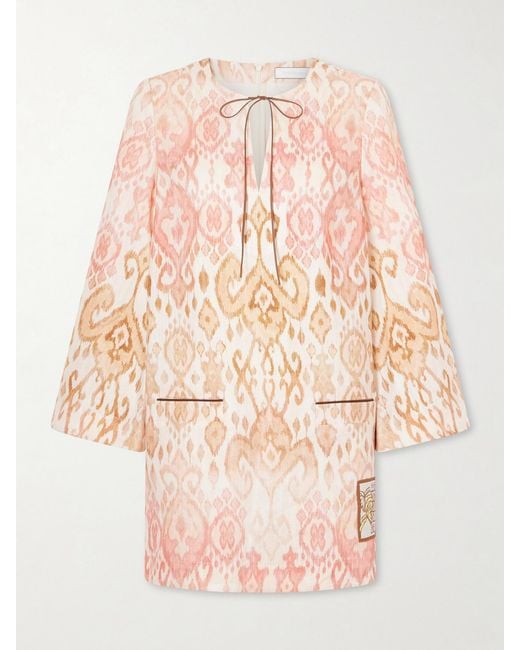 Zimmermann Pink Aster Shift Linen Mini Dress