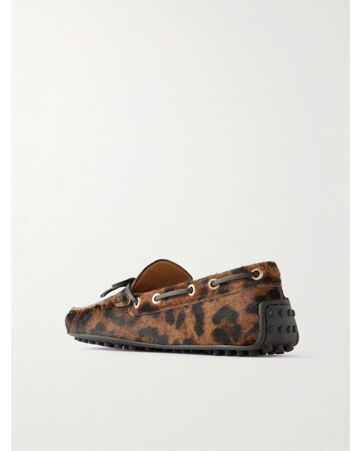 Tod's Multicolor Gommino Bootsschuhe Aus Kalbshaar Mit Leopardenprint Und Lederdetail