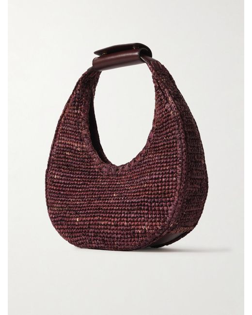 Staud Red Moon Tote Aus Raffiabast Mit Lederbesätzen