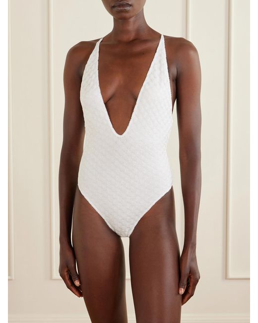 Missoni White Mare Striped Crochet-Knit Swimsuit