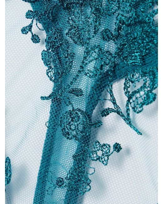 Kiki de Montparnasse Blue Juliette Satin-Trimmed Embroidered Tulle Thong