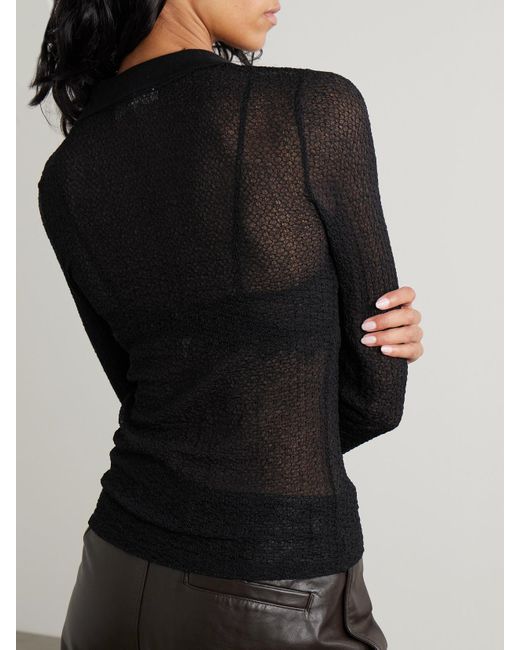FRAME Black Cotton-Blend Mesh Top