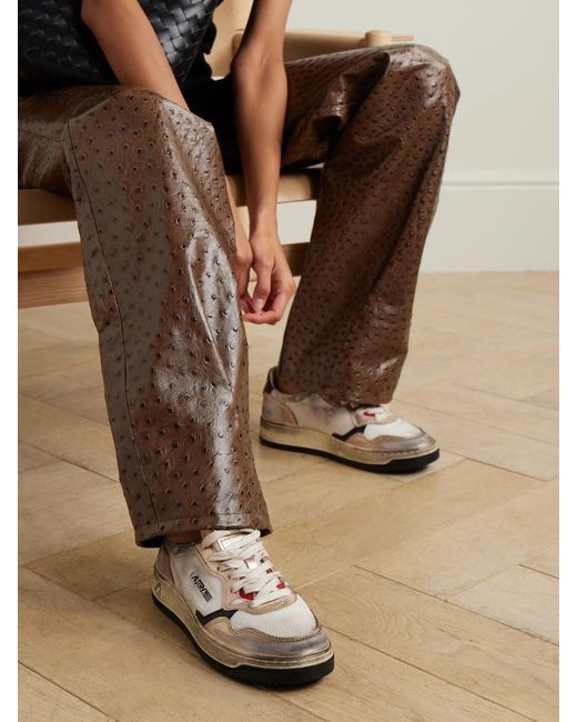 Autry Natural Super Vintage Distressed Metallic Leather And Mesh Sneakers