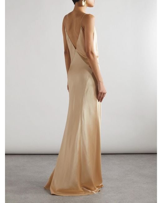 Saint Laurent Natural Open-Back Paneled Silk-Satin Gown