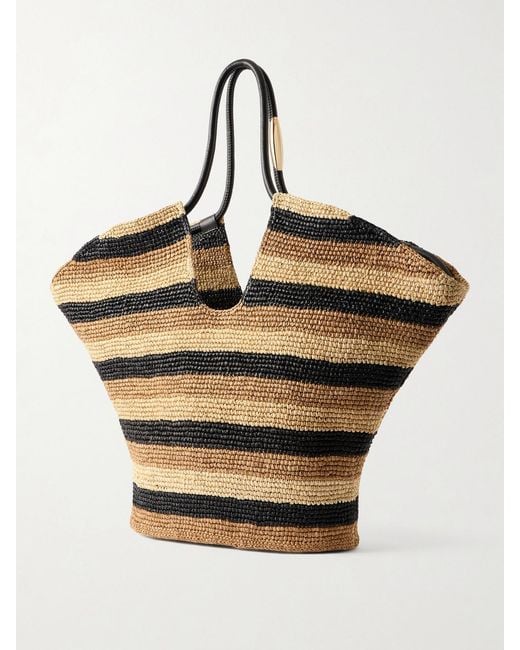 Zimmermann Natural Goldentime Large Embellished Leather-Trimmed Striped Raffia Tote
