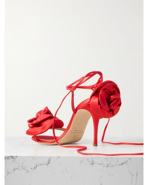 Magda Butrym Red Flower Appliquéd Satin Sandals