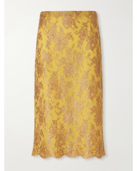 Saint Laurent Yellow Lace Midi-Skirt