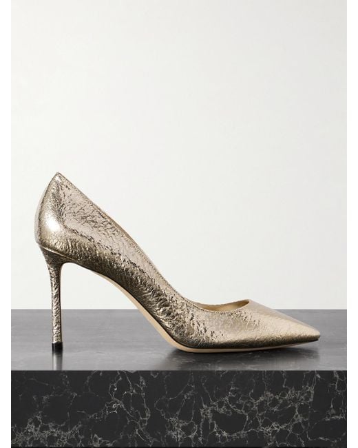 Jimmy Choo Romy Metallic Crinkled-Leather Pumps
