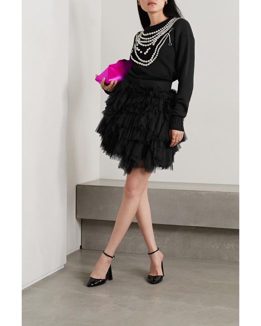 Oscar de la Renta Black Tiered Tulle Mini Skirt