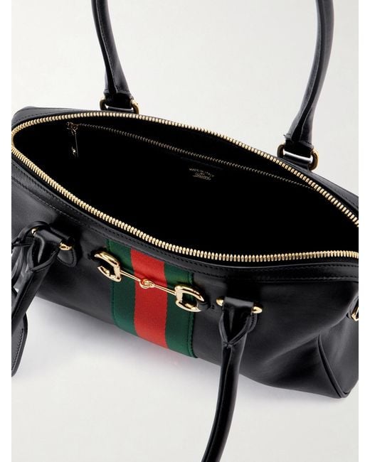 Gucci Black Borsetto Small Webbing-Trimmed Leather Shoulder Bag