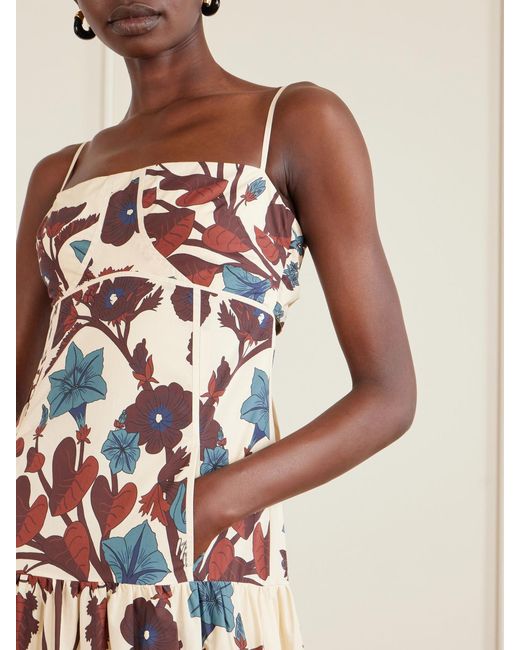 Johanna Ortiz White Simbólico Open-Back Tiered Floral-Print Cotton-Poplin Maxi Dress
