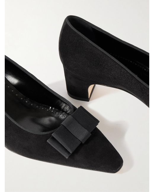 Manolo Blahnik Black Reador 50 Bow-Detailed Suede Pumps
