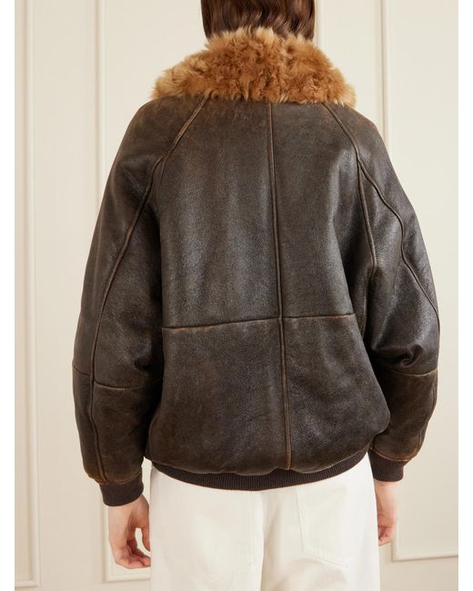 Brunello Cucinelli Brown Shearling-Trimmed Leather Jacket