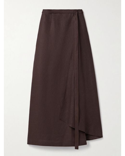 Adam Lippes Brown Bruna Linen Maxi Wrap Skirt
