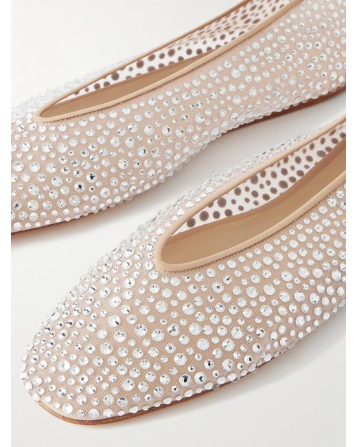 Le Monde Beryl Natural Luna Crystal-Embellished Leather-Trimmed Mesh Flats