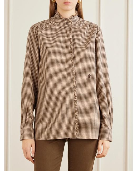 James Purdey & Sons Natural Logo-Embroidered Ruffled Checked Cotton Shirt