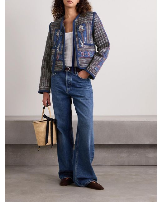 Sea Blue Valeria Quilted Patchwork Printed Cotton Jacket