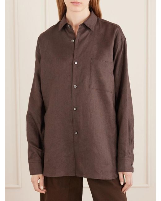 Ssstein Brown Oversized Linen Shirt