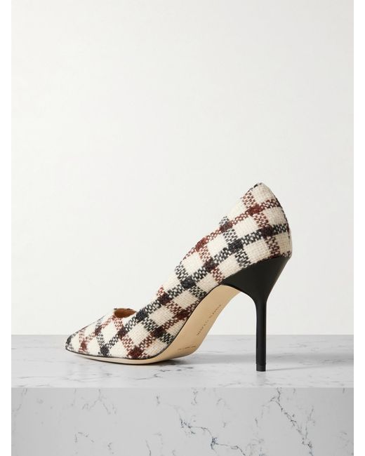 Manolo Blahnik Metallic Bb 90 Checked Tweed Pumps
