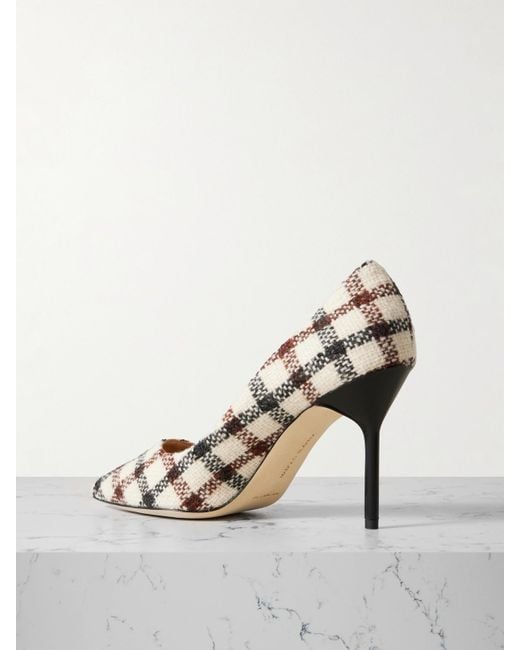 Manolo Blahnik Metallic Bb 90 Checked Tweed Pumps