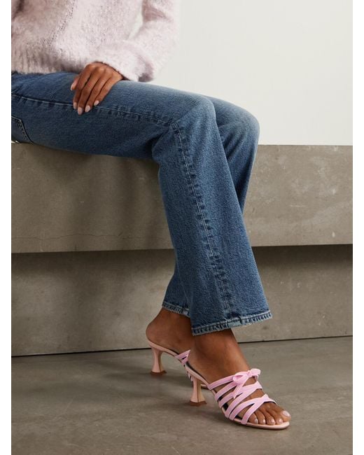 Manolo Blahnik Pink Clementel 70 Velvet-Trimmed Satin Mules