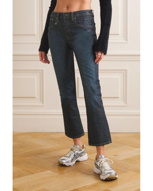 R13 Blue Kick Fit Cropped High-Rise Flared Jeans