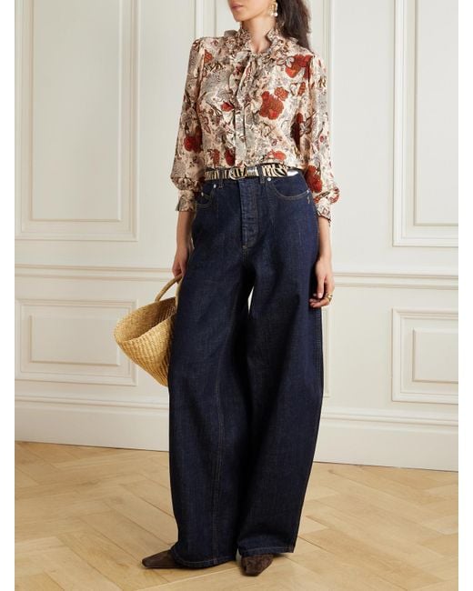 Ulla Johnson Natural Catroux Schluppenbluse Aus Seidensatin Mit Blumenprint
