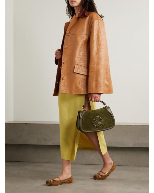 Gucci Brown Oversized Suede-Trimmed Textured-Leather Jacket