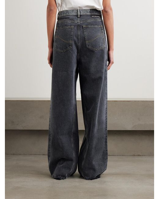 Stella McCartney Gray Frayed Two-Tone Mid-Rise Wide-Leg Organic Jeans