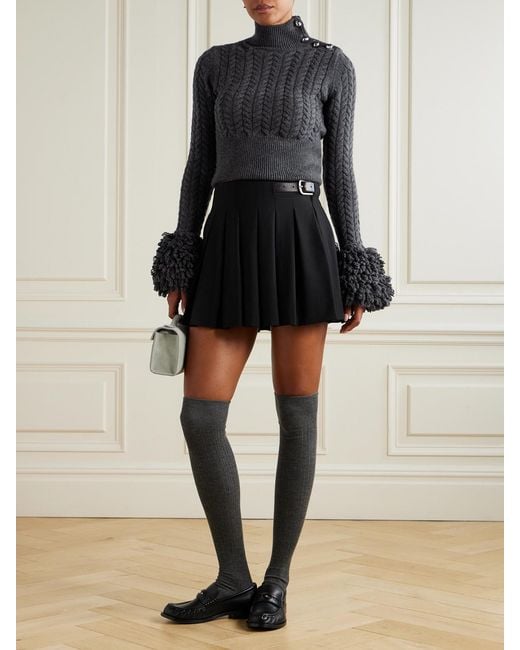 Patou Blue Cropped Fringed Cable-Knit Merino Wool And Cashmere-Blend Sweater