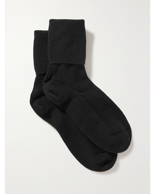 Johnstons Black Ribbed Cashmere-Blend Socks