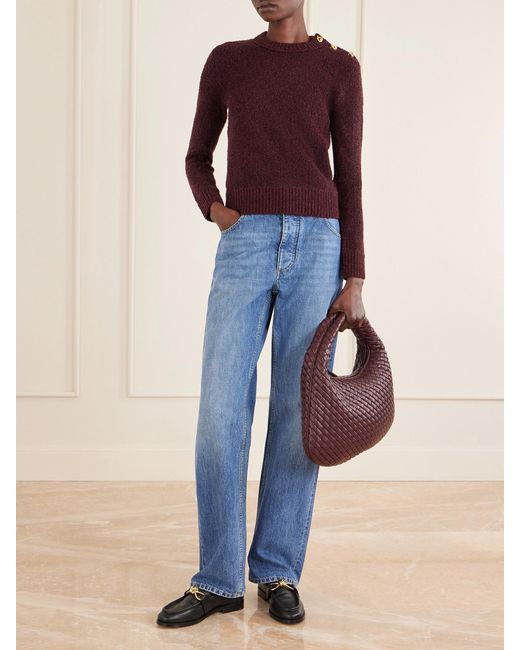 Bottega Veneta Purple Veneta Medium Intrecciato Leather Shoulder Bag
