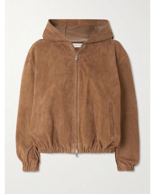 Nour Hammour Brown Leo Paneled Suede Hoodie