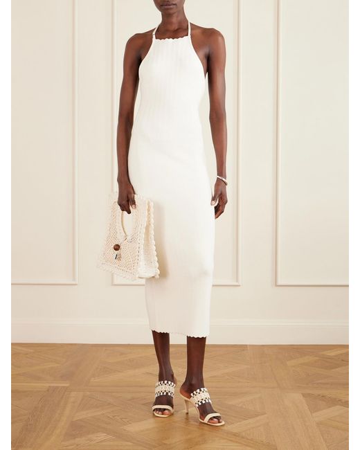 Manolo Blahnik White Efeso 70 Fringed Raffia And Leather Sandals