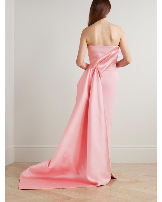 Solace London Pink Kinsley Trägerlose Robe Aus Faille Und Crêpe Mit Falten