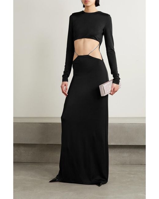Et Ochs Black Luisa Cutout Crystal-Embellished Glossed-Jersey Gown