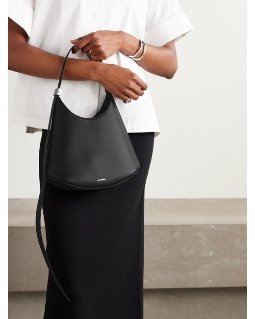 Jil Sander Black Kleine Schultertasche Aus Leder Mit Verzierung