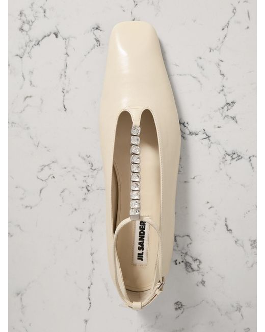 Jil Sander Natural Crystal-Embellished Leather Ballet Flats