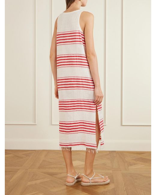 Lemlem White Lilian Striped Cotton-Blend Gauze Midi Dress