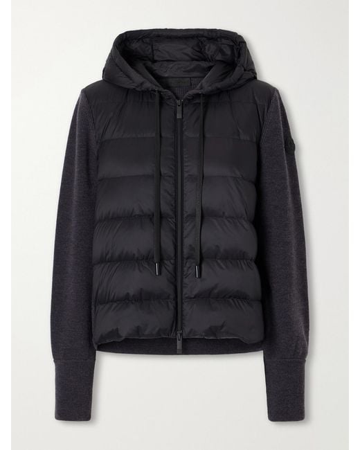 Moncler Black Ribbed Wool And Quilted Shell Down Cardigan