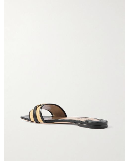Tom Ford White Logo-Embellished Raffia-Trimmed Leather Slides