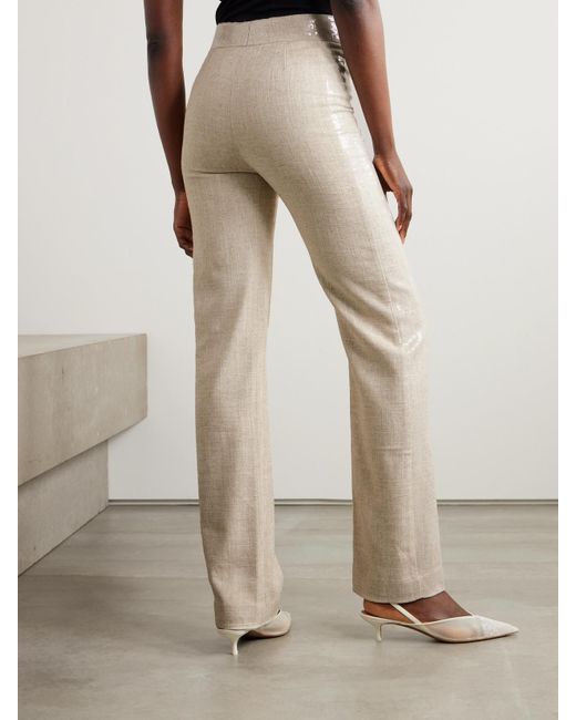 ‎Dima Ayad White Sequined Canvas Straight-Leg Pants