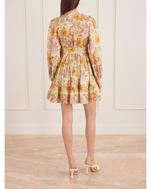Zimmermann Natural Daylight Ruffled Floral-Print Cotton-Voile Mini Wrap Dress