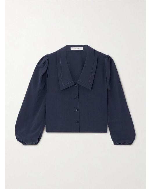 FRAME Blue Sailor Embroidered Silk Blouse