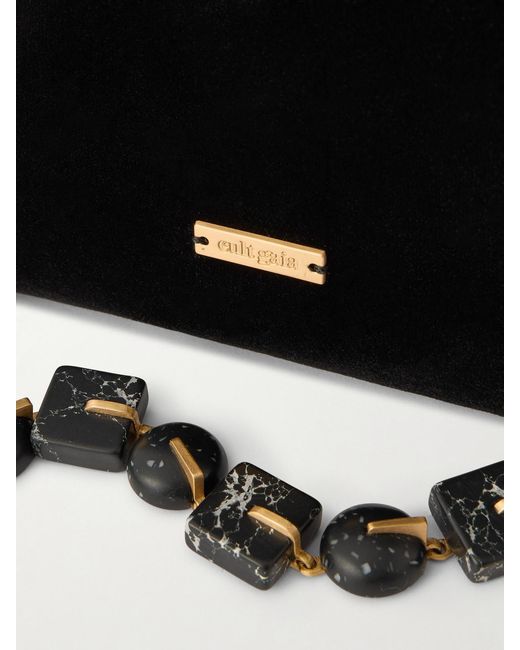 Cult Gaia Black Kiraz Mini Beaded-Embellished Leather-Trimmed Velvet Clutch