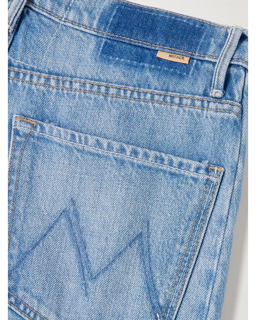 Mother Blue The Half Pipe Ankle Cuff Fray High-Rise Wide-Leg Jeans