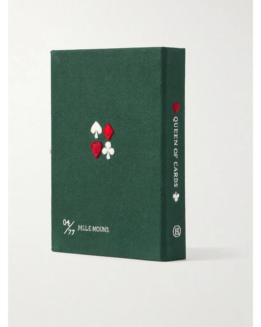 Olympia Le-Tan Green The Queen Of Cards Embroidered Canvas Clutch