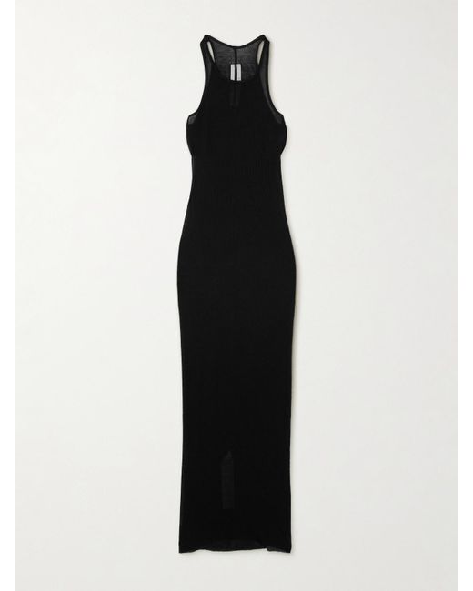 Rick Owens Black Ribbed Jersey Midi Dress