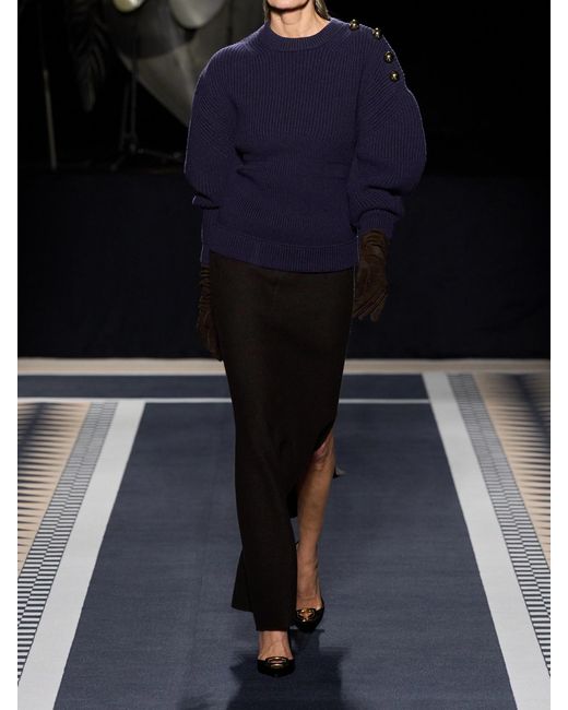 Lanvin Blue Button-Detailed Ribbed Wool Sweater