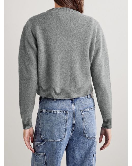 The Elder Statesman Gray Cashmere Cropped Cardigan